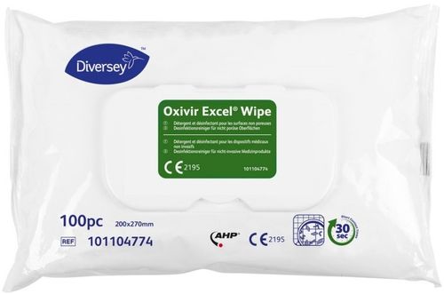 Diversey Oxivir Excel Wipes, 100 Tücher im Flowpack, 20 x 27 cm