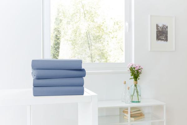 Mako-Feinjersey-Spannbetttuch, blau 360